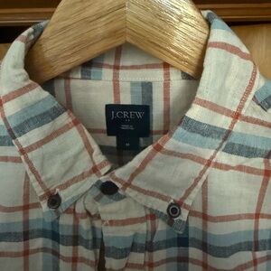 J. Crew Men's Casual Plaid Shirt - Blue and Orange